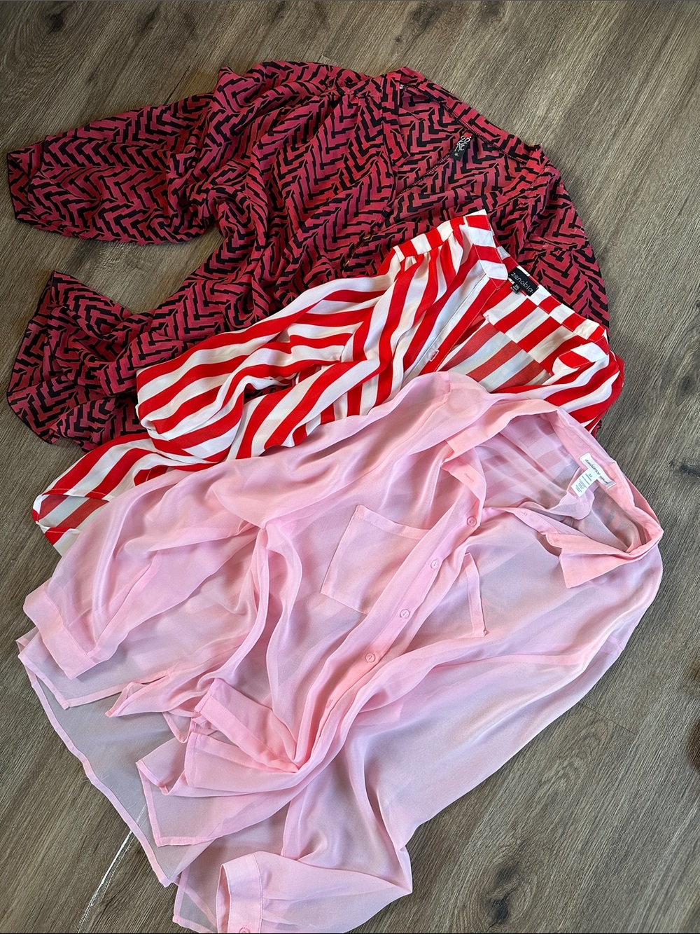 Zenobia Pink Sheer Button-Up Blouse